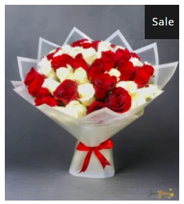 Layered red and white rose bouquet