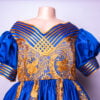 Long Off the Shoulder Blue Satin with Gold Lace Musisi