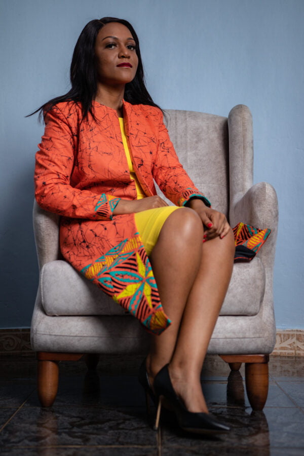 Knee Length Jacket in Chitenge & Plain Coloured Dress