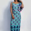 One Sleeve Ankle Length Dress in Woodin with Bias Binding