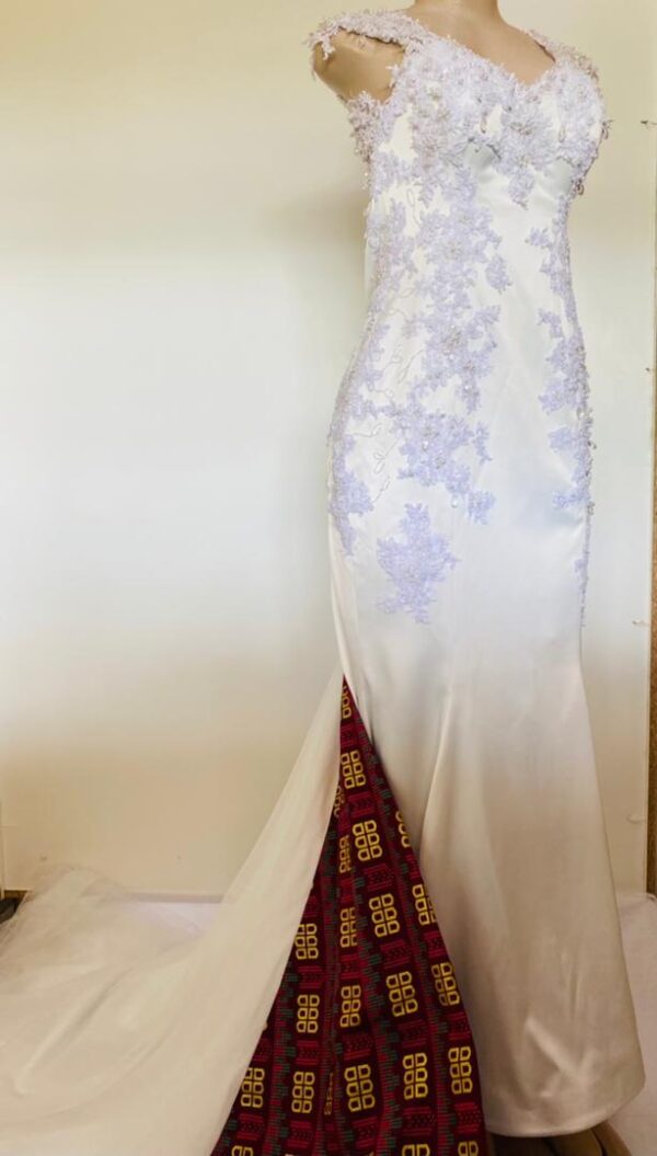 White Wedding Gown with Kente